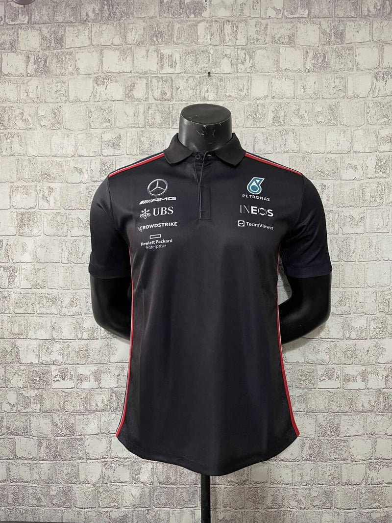 Camisa Mercedes Benz - Preta Gola Polo 2023 - Lewis Hamilton