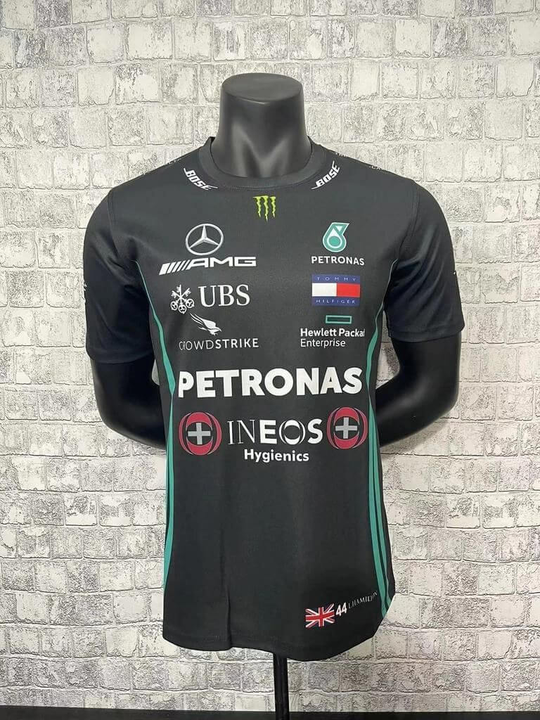 Camisa Mercedes Benz - Preta Gola Redonda 2023 - Lewis Hamilton