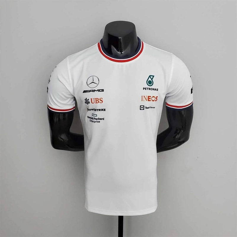 Camisa Mercedes Benz - Branca Gola Redonda 2023 - Lewis Hamilton